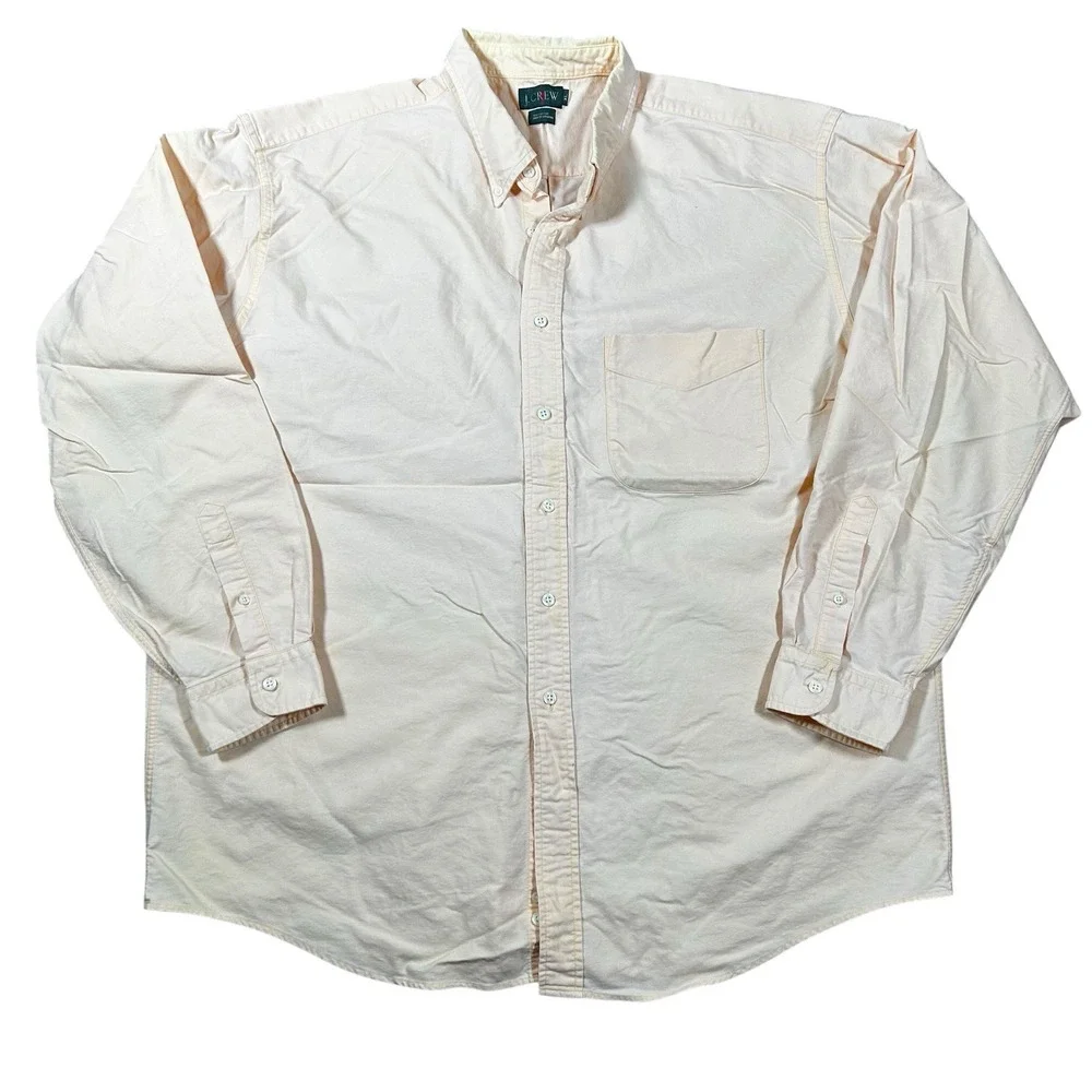 Vintage J Crew Oarsman Label Poplin Peach Salmon Cotton Normcore‎ Shirt Men's XL